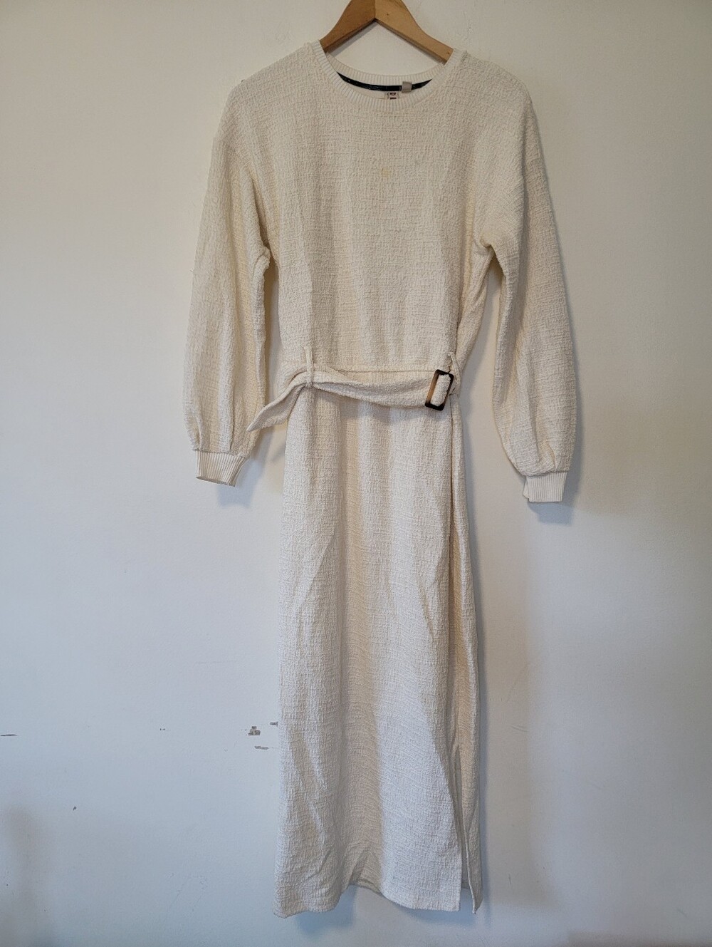 dolan Cream Long Sleeve Textured Maxi Dress with Buckle Belt